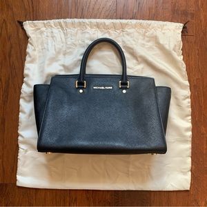 Michael Kors Selma Large Saffiano Leather Satchel Black | w/ Strap & Dustbag
